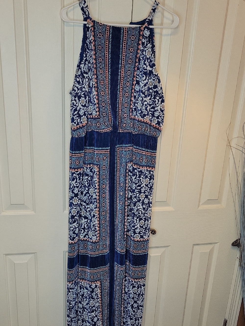 AUW Navy Blue Floral-Print Halter Maxi Dress